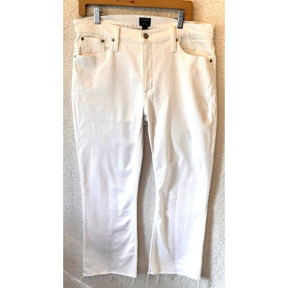 J Crew Women‎ Mid Rise Flare Crop Jeans 32 Raw Hem Stretch White Travel - Picture 1 of 12